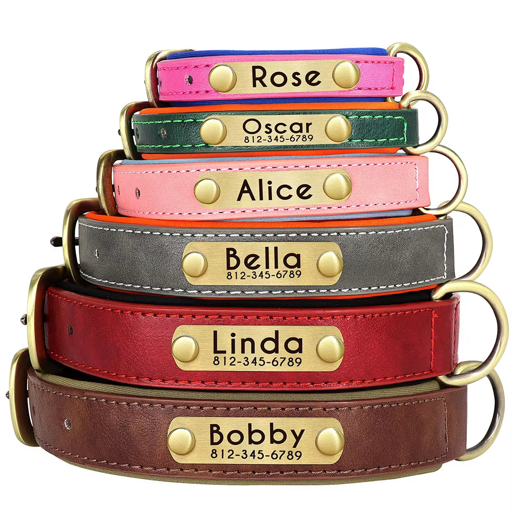 Personalized PU Leather Dog Collar with Free Engraving - Soft, Adjustable, and Perfect for All Breeds