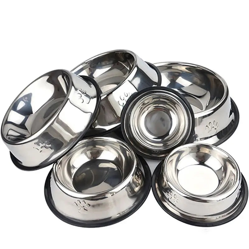 Paw Stainless Steel Anti-Skid Dog Bowl - Perfect Pet Feeder in 6 Sizes for All Breeds