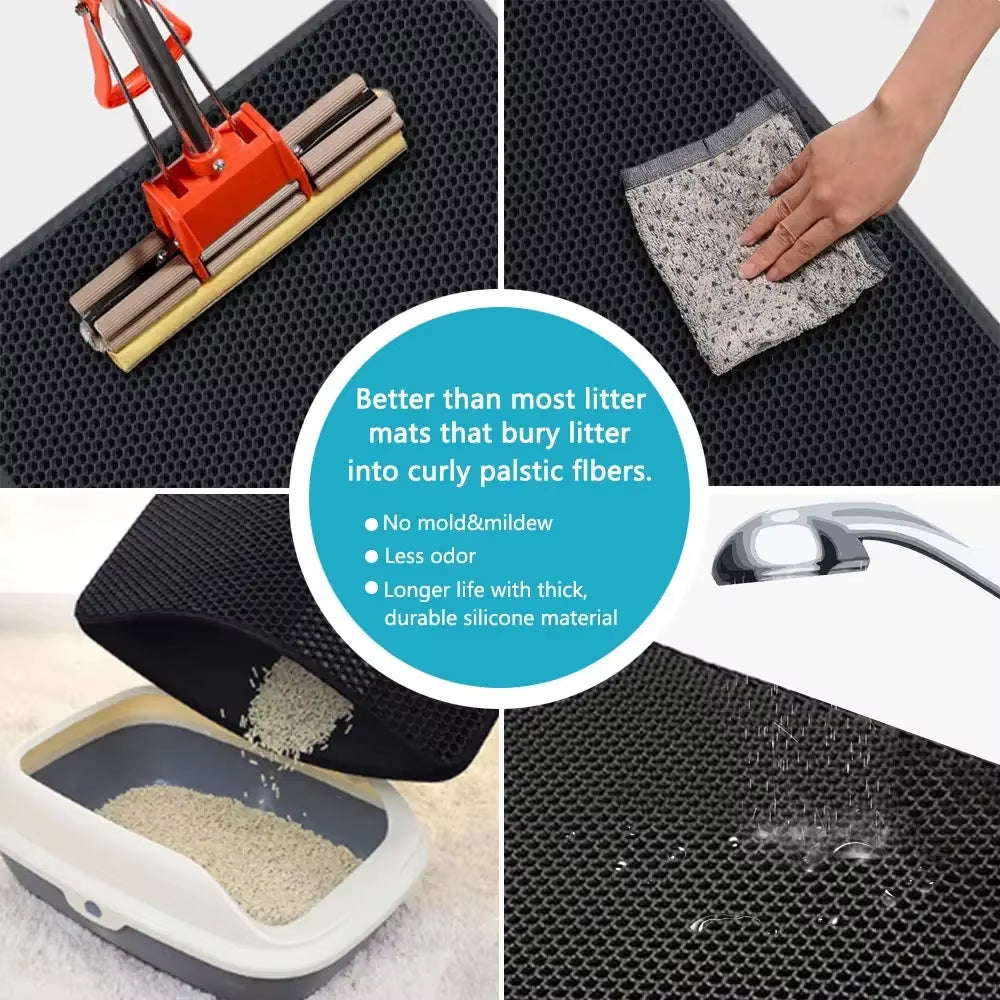 Double Layer Waterproof Cat Litter Mat - Non-Slip, Washable, and Eco-Friendly Bed Pad for Mess-Free Cleanups