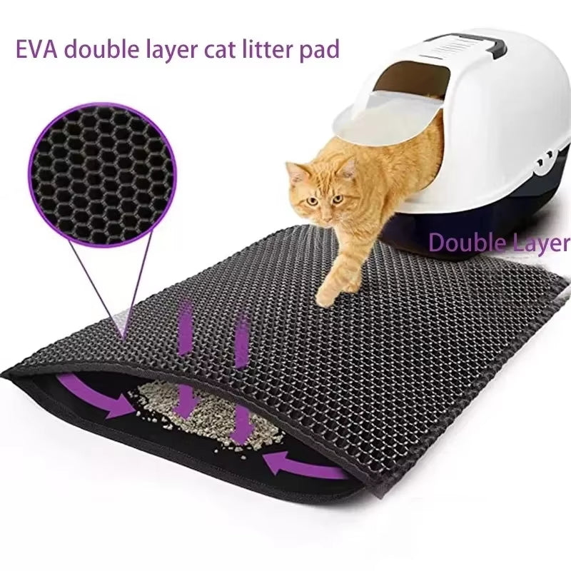 Double Layer Waterproof Cat Litter Mat - Non-Slip, Washable, and Eco-Friendly Bed Pad for Mess-Free Cleanups