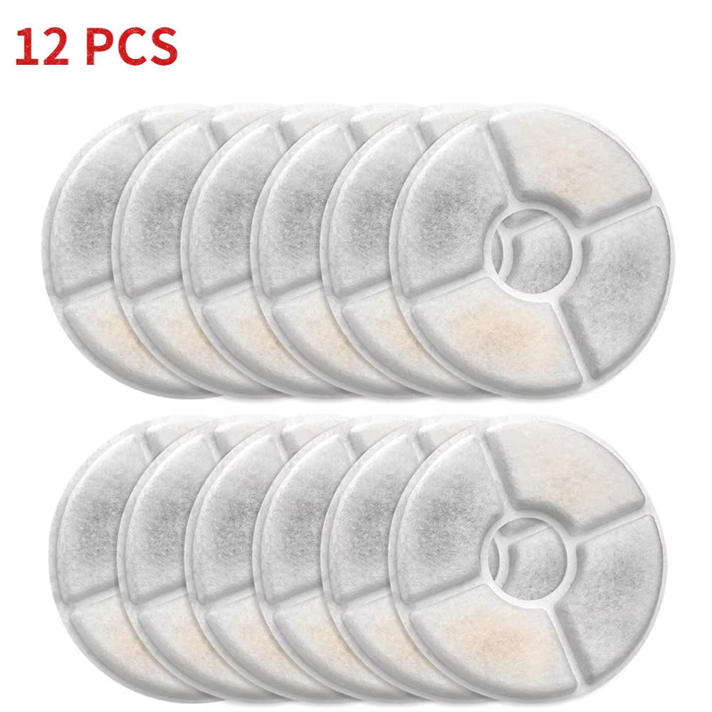 Premium Activated Carbon Replacement Filters for Pet Water Fountains - 12 Pack for Dogs and Cats