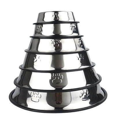Paw Stainless Steel Anti-Skid Dog Bowl - Perfect Pet Feeder in 6 Sizes for All Breeds
